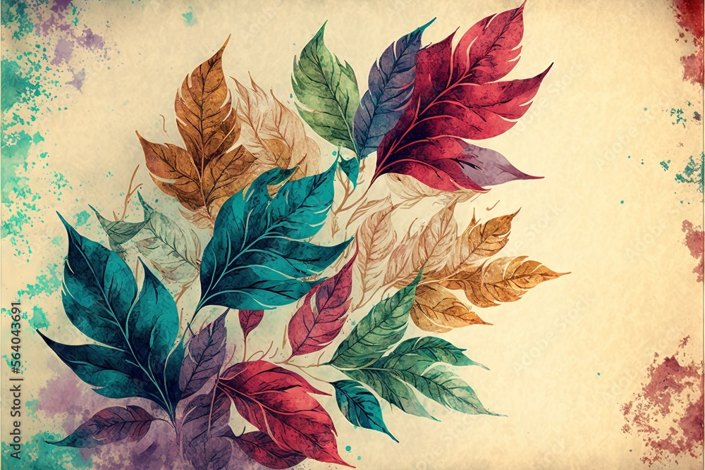 A Painting Of A Bunch Of Leaves On A White Background With A Red Frame a-painting-of-a-bunch-of-leaves-on-a-white-background-with-a-red-frame