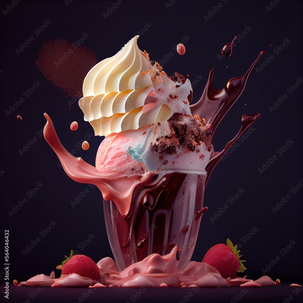 Delicious ice cream in a bowl. An explosion of flavor. Ice cream of ...