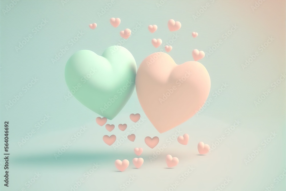 Two pastel coloured hearts floating, generative AI