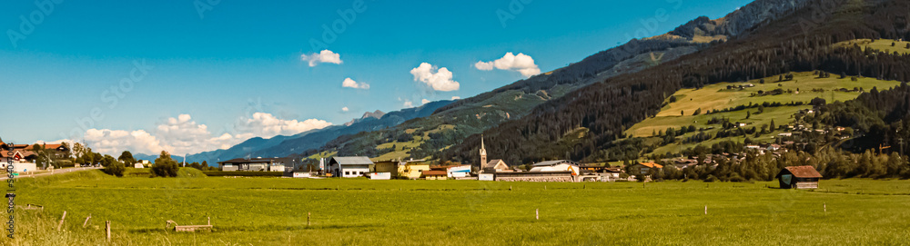 Beautiful alpine summer view with a church near Niedernsill, Pinzgau, Salzburg, Austria