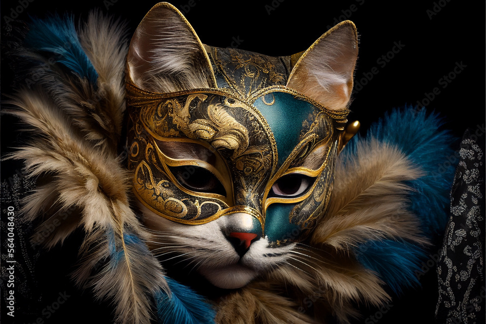 Cat in a Venetian carnival mask. AI generated Cat in a Venetian carnival mask. AI generated