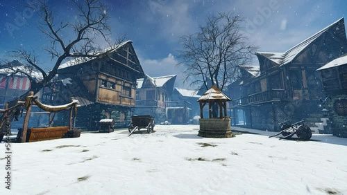 Wallpaper Mural Medieval town square in snowfall Torontodigital.ca