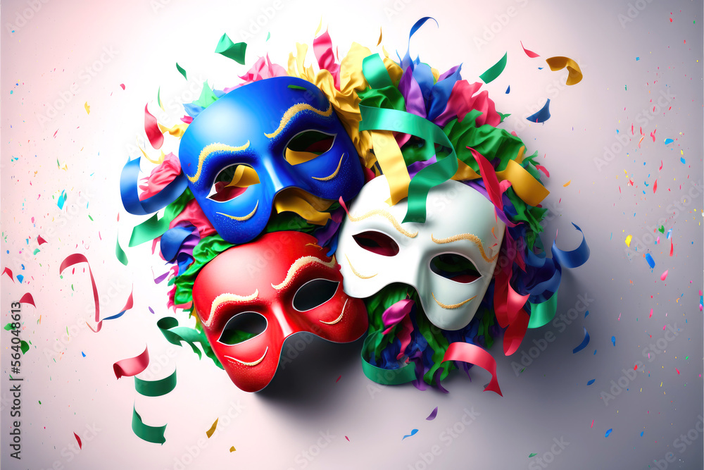 Colorful ethnic carnival masks on a white background. Generative AI