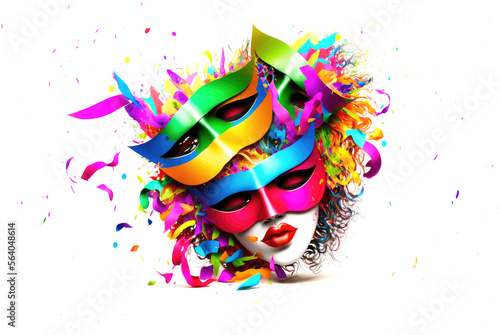 Colorful ethnic carnival masks on a white background. Generative AI