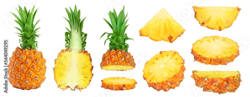pineapple isolated on white background with full depth of field. Top view. Flat lay