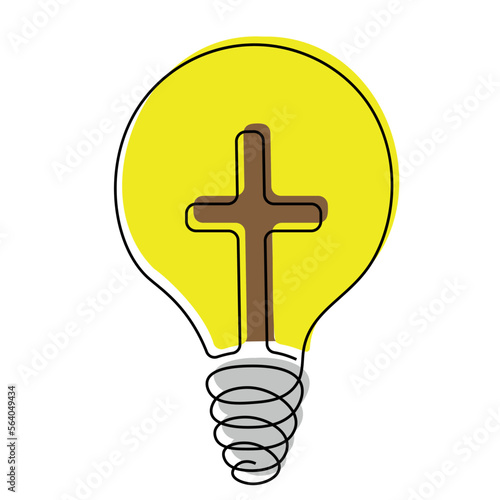 Christian Cross and light bulb in linear in color