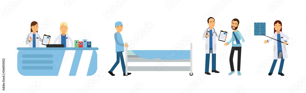 Medical Staff and Patient in Hospital Vector Set