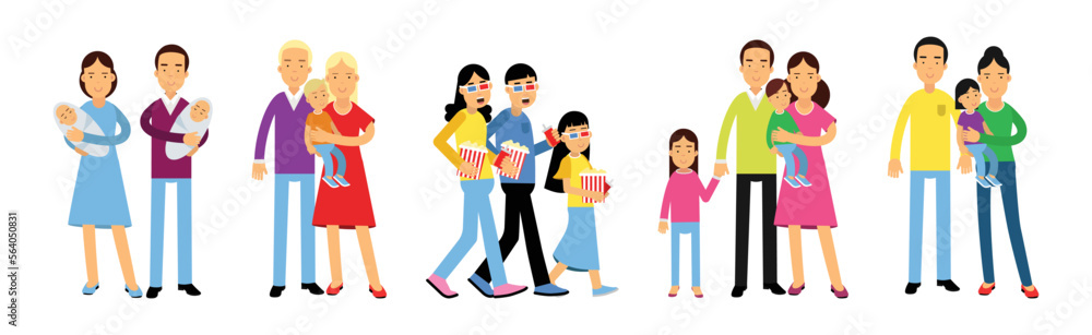 Family with Parents and Kids Spending Time Together Vector Set Family with Parents and Kids Spending Time Together Vector Set
