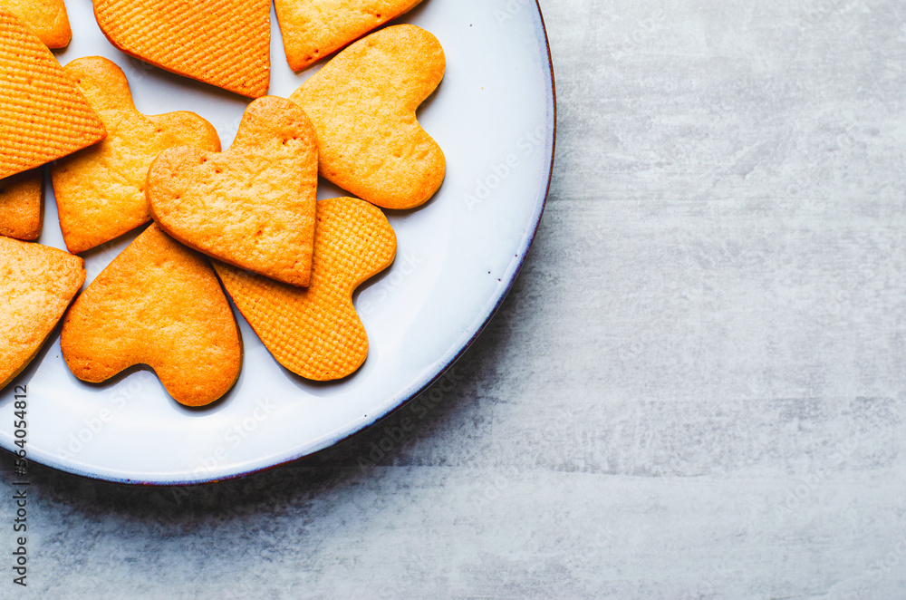 Cookies in Shape of Heart, Handmade Cookies for Valentine's Day, Mother's Day, Sweet Treat on Grey Backround Cookies in Shape of Heart, Handmade Cookies for Valentine's Day, Mother's Day, Sweet Treat on Grey Backround