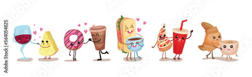 Kawaii Food Pairs in Love Holding Hands Feeling Passion Vector Set