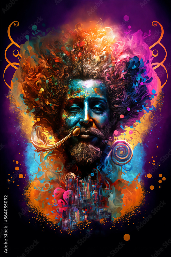 Abstract of man with beard in a psychedelic haze.  Generative AI, this image is not based on any original image, character or person.