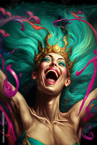 Woman entertainment joyous, colorful, dance. Generative AI, this image is not based on any original image, character or person.	
