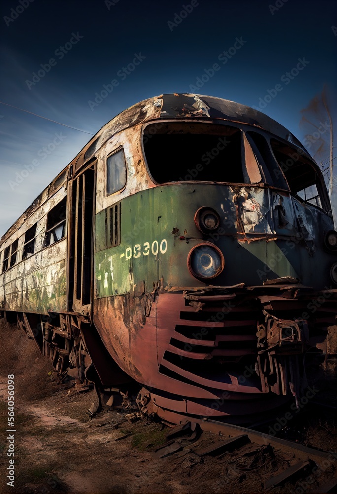 Fotografie Abandoned rusty train with cars