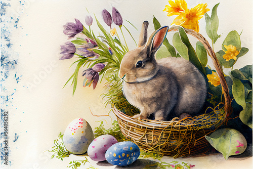 Happy Easter banner. Trendy Easter design with eggs, bunny ears, in pastel colors. Modern minimal style. Horizontal poster, greeting card, header for website