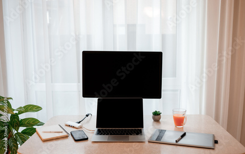 Wallpaper Mural Workplace of graphic designer with computer , laptop, digital tablet and mobile phone Torontodigital.ca