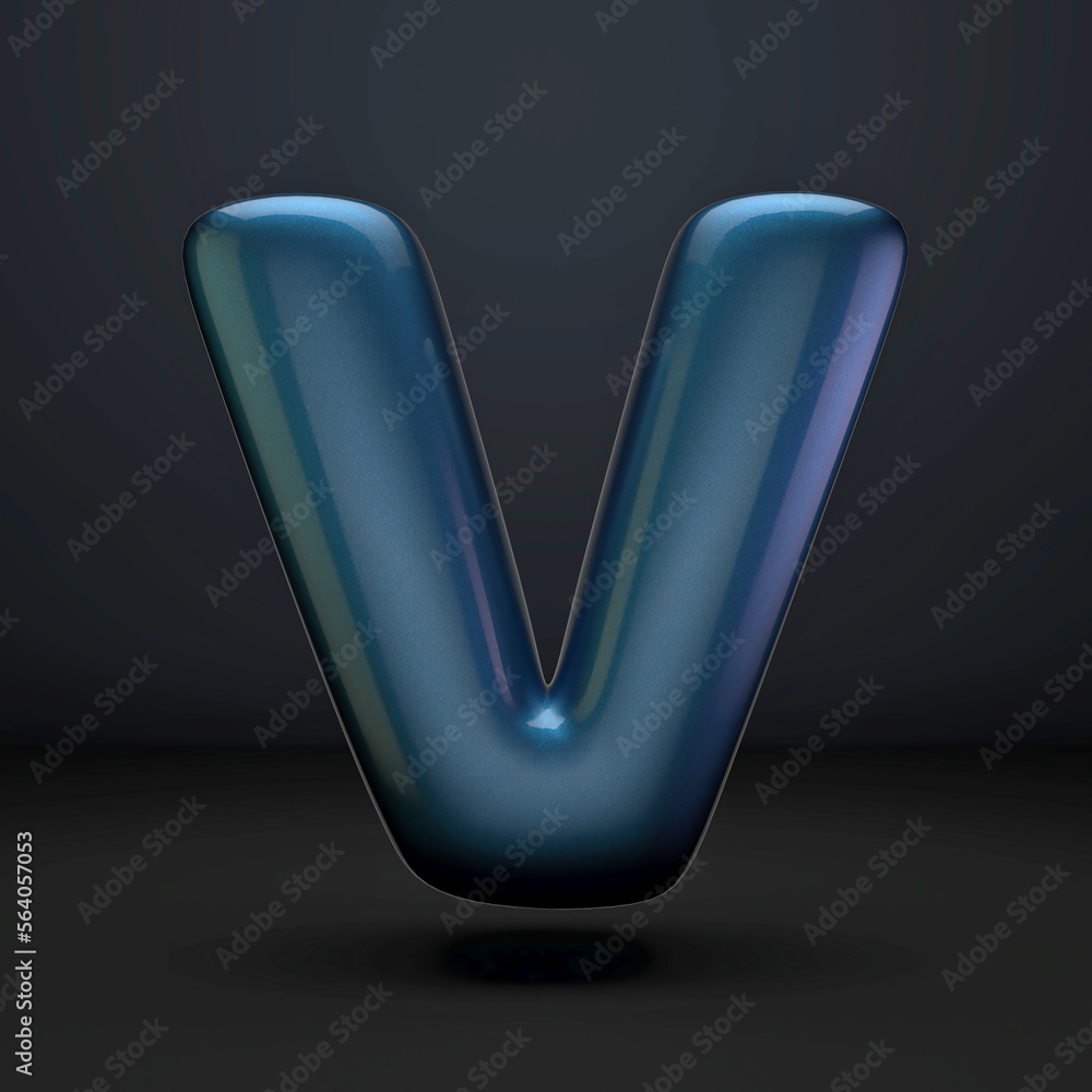Dark blue shiny font Letter V 3D Dark blue shiny font Letter V 3D