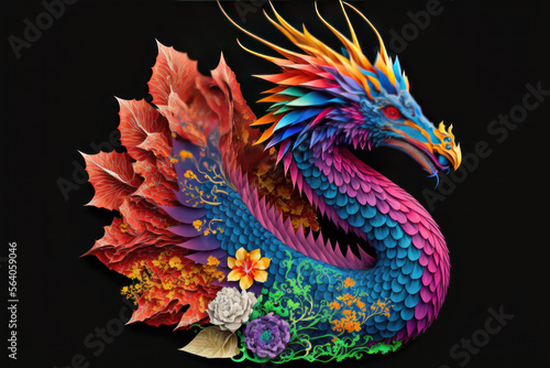 Dragon s Origami  A Chinese Craft of Colorful Flower Dragon. Generative AI