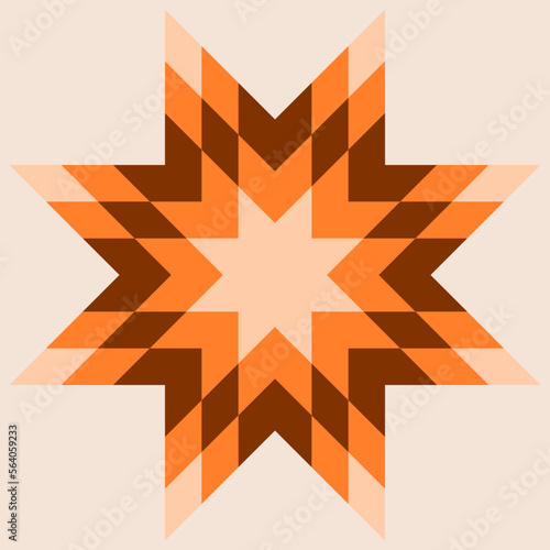 Vector graphic of a patchwork design in neutral colours. It is based on a octagonal star which is tessellated with smaller diamond shapes