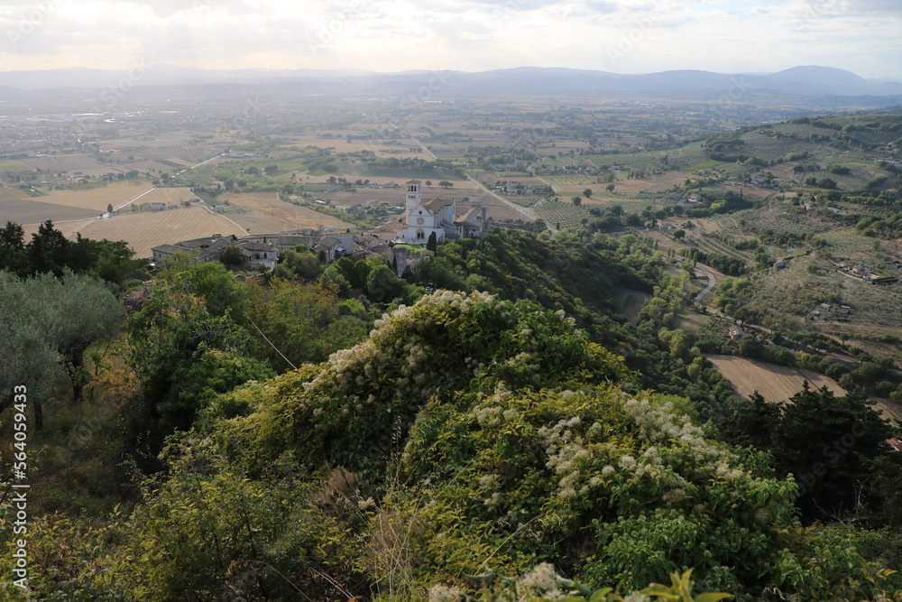 View from Rocca Maggiore to landscape around Basilica San Francesco in Assisi, Umbria Italy View from Rocca Maggiore to landscape around Basilica San Francesco in Assisi, Umbria Italy