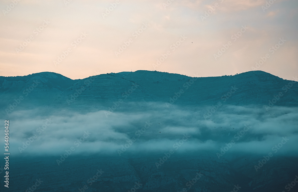 Fog in the mountains late at night.