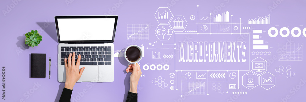 Micropayments theme with person using laptop computer Micropayments theme with person using laptop computer