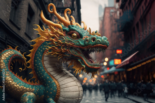Dragon : A Symbol of Good Luck and Prosperity in Chinatown during Chinese New Year. Generative AI