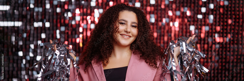 Banner girl with a curly hairstyle Banner girl with a curly hairstyle