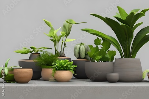 A collection of beautiful plants in ceramic pots. Generative AI