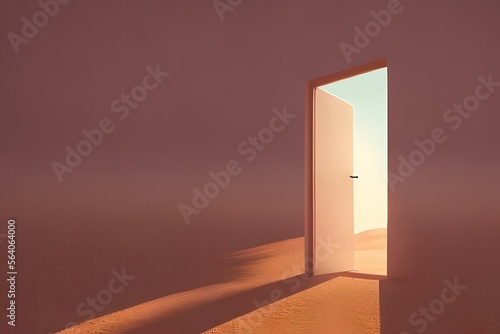 A door in the middle of a desert, opportunity concept generative ai illustration