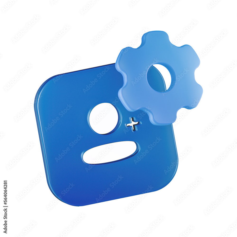 User account settings sign. Person with gearwheel icon. 3D illustration isolated on transparent background.