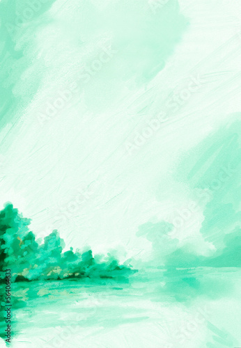 Impressionistic Green Uplifting Landscape - Digital Painting/Illustration/Art/Artwork Background or Backdrop, or Wallpaper