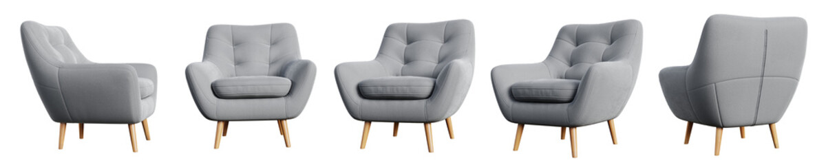 Armchair set isolated on transparent background. 3D render.
