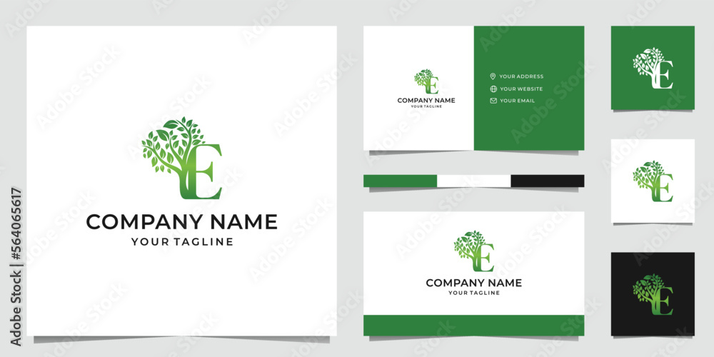 Letter E Tree Logo Design Stock Vector | Adobe Stock