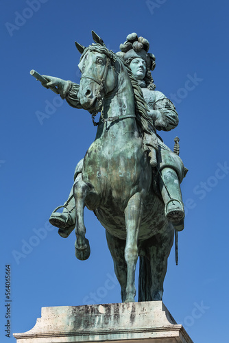 Equestrian statue of Louis XIV  1836  in front of Palace of Versailles. Palace Versailles was a royal chateau. Versailles  Paris  France. 