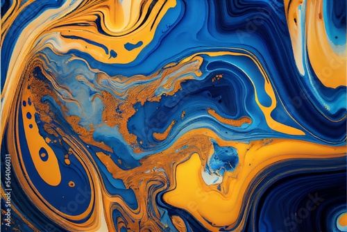 A gold and blue marbling abstract background. Generative AI