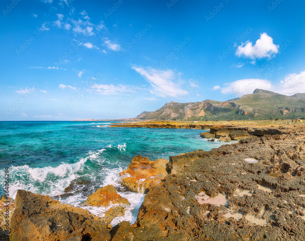 Picturesque seascape of Isolidda Beach near San Vito cape. Picturesque seascape of Isolidda Beach near San Vito cape.