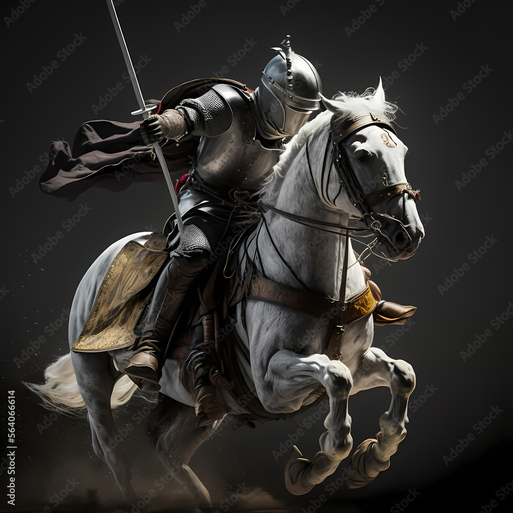 Fototapeta premium Black knight on horseback. Generative AI..