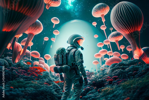 Obraz na płótnie An astronaut on an alien planet