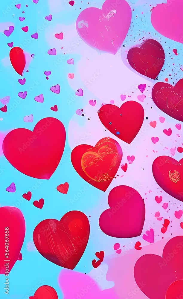 Heart pattern background for greeting cards for Valentine's Day, Mother's Day, International Women's Day, weddings, and special events. AI-generated digital illustration, flat picture.