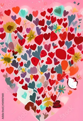 Heart pattern background for greeting cards for Valentine's Day, Mother's Day, International Women's Day, weddings, and special events. AI-generated digital illustration, flat picture.