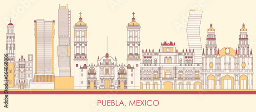 Cartoon Skyline panorama of city of Puebla, Mexico - vector illustration