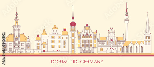 Cartoon Skyline panorama of city of Dortmund, Germany  - vector illustration