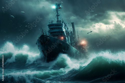 Schiff im Sturm - Kunst Gemälde von Generative AI