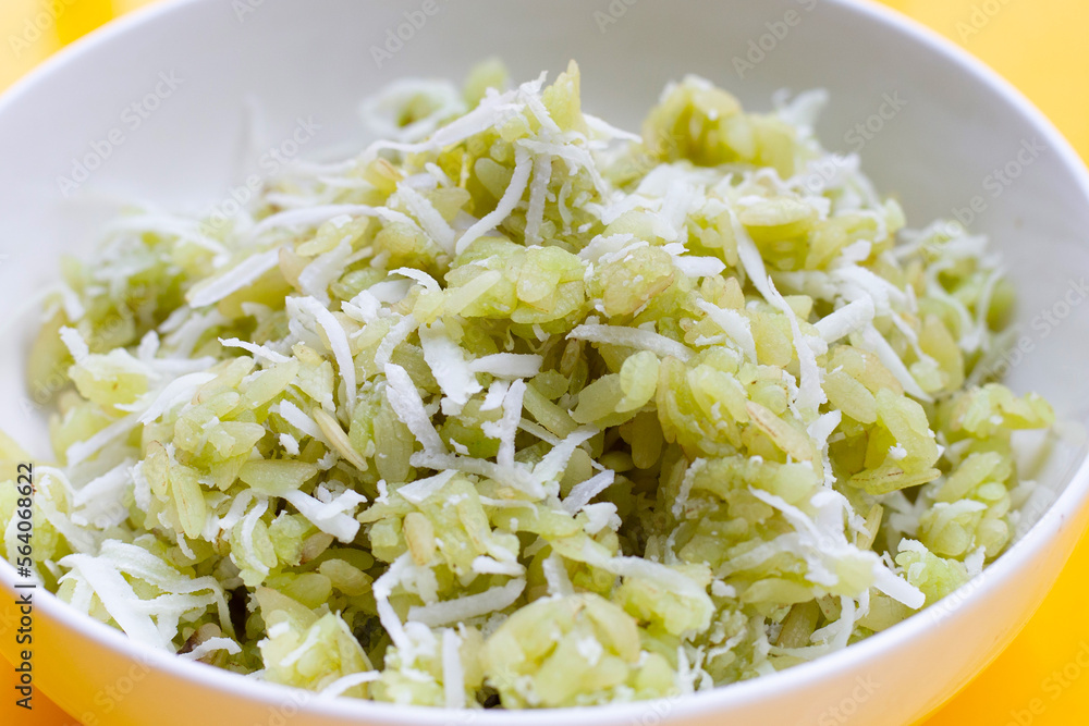 Green rice Thai dessert with coconut (Khao Mao) Green rice Thai dessert with coconut (Khao Mao)