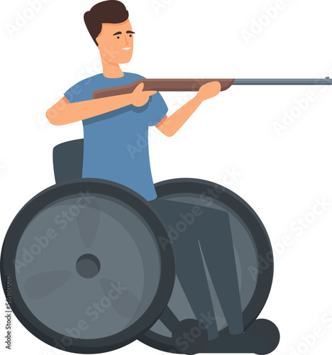 Disable wheelchair shooting icon cartoon vector. Sport exercise. Person disabled