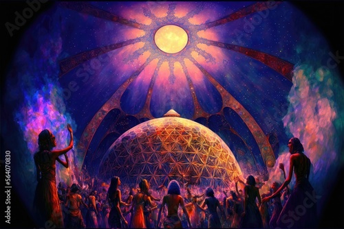 Sacred gathering full moon expansion and ecstatic dance. Generative AI photo