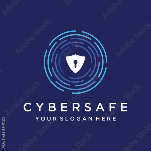 Creative technology digital cyber security logo template design with modern shield and key protection concept. Logo for business, digital and technology.