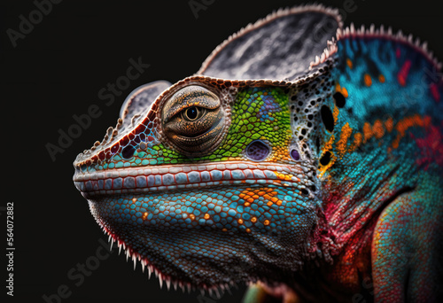 chameleon on a black background . sketch art for artist creativity and inspiration. generative AI	
