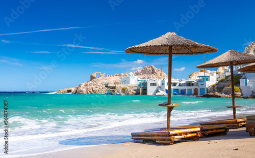 Fototapeta Naklejka Na Ścianę i Meble -  Beach and fishing village of Firapotamos on Milos island, Greece