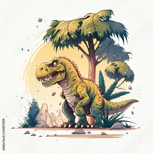 Dinosaur cartoon illustration. Generative Ai. © Scrudje